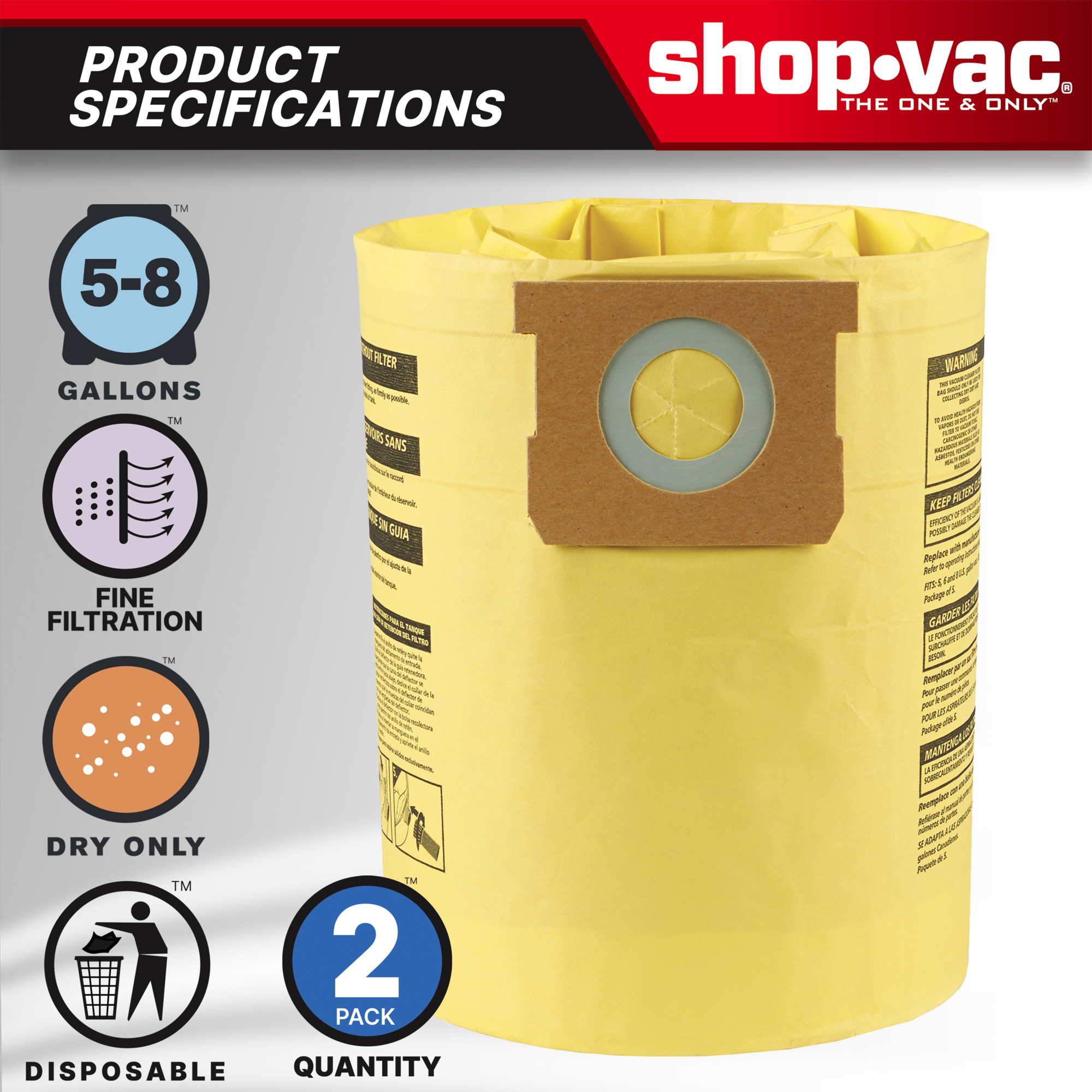 Shop-Vac 5-8 Gal. High Efficiency Disposable Filter Bags - 9067133